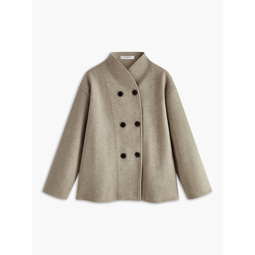 Double Breasted Wool Blend Jacket Collarless Crop… - image 2